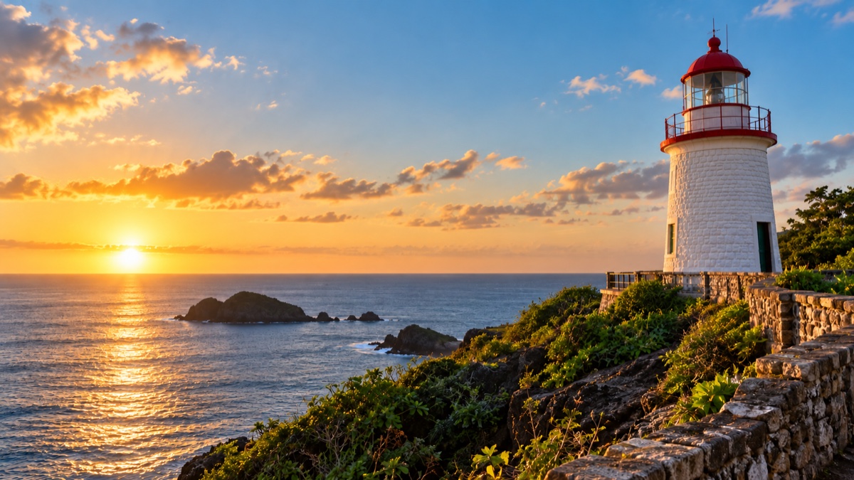 A lighthouse at sunset, Saint Lucia